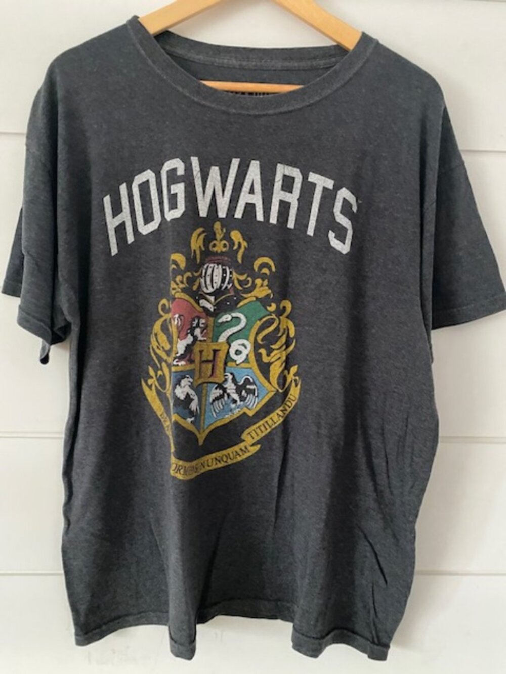 Harry Potter Hogwarts Crest T-Shirt - Charcoal Grey - Wizarding World - Size L